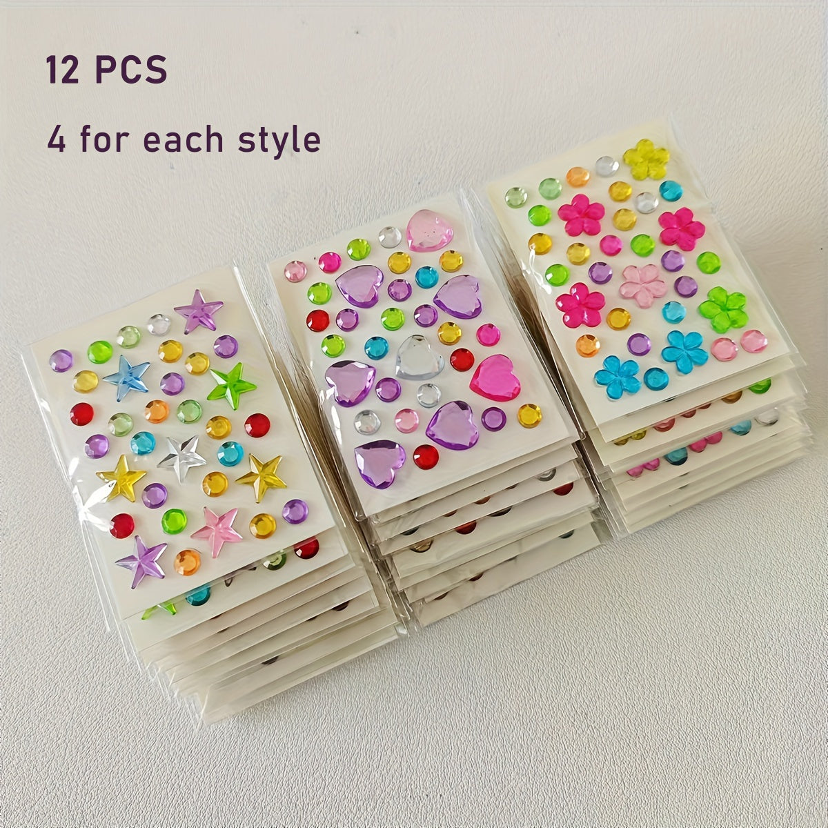 12pcs Mini Heart And Star Diamond Stickers Bright Acrylic Floral Decals