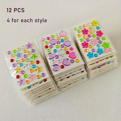 12pcs Mini Heart And Star Diamond Stickers Bright Acrylic Floral Decals