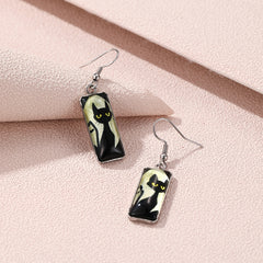 Cat Pattern Rectangle Drop Hook Earrings Jewelry Kitten Animal Party