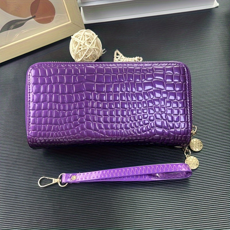 Crocodile Pattern Long Wallet with Double Zipper