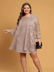  Lace Jacquard Cardigan & Tank Dress Set Women's  Outfits