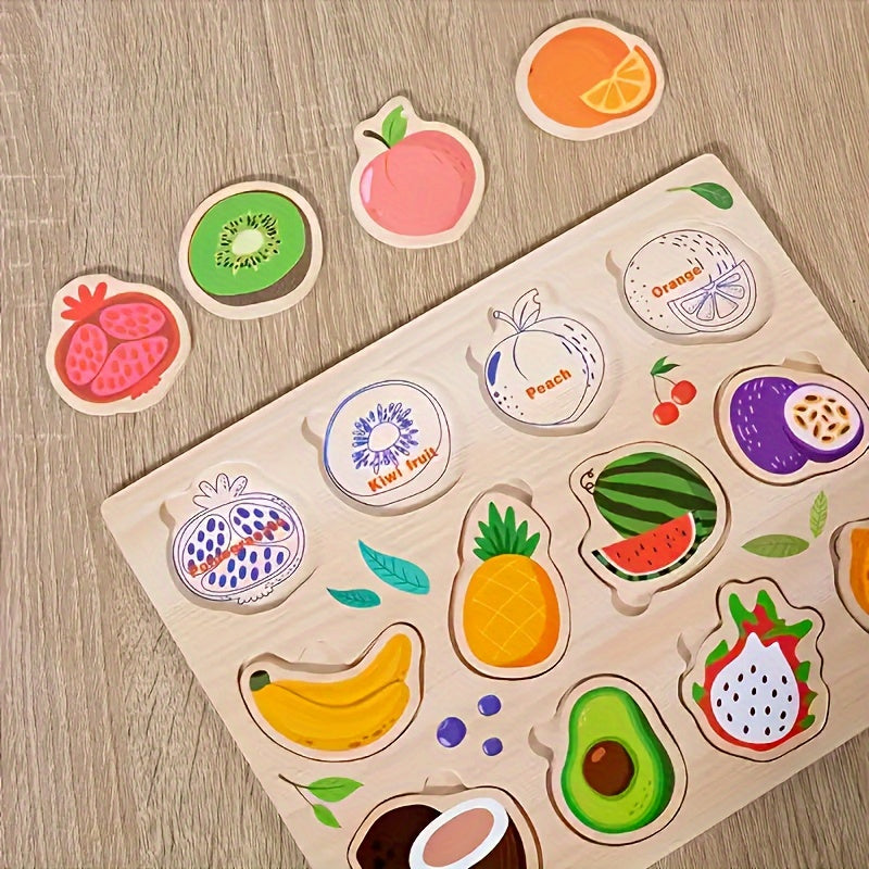 Wooden Puzzle Set Animals & Fruits Learning Game Gift for Kids