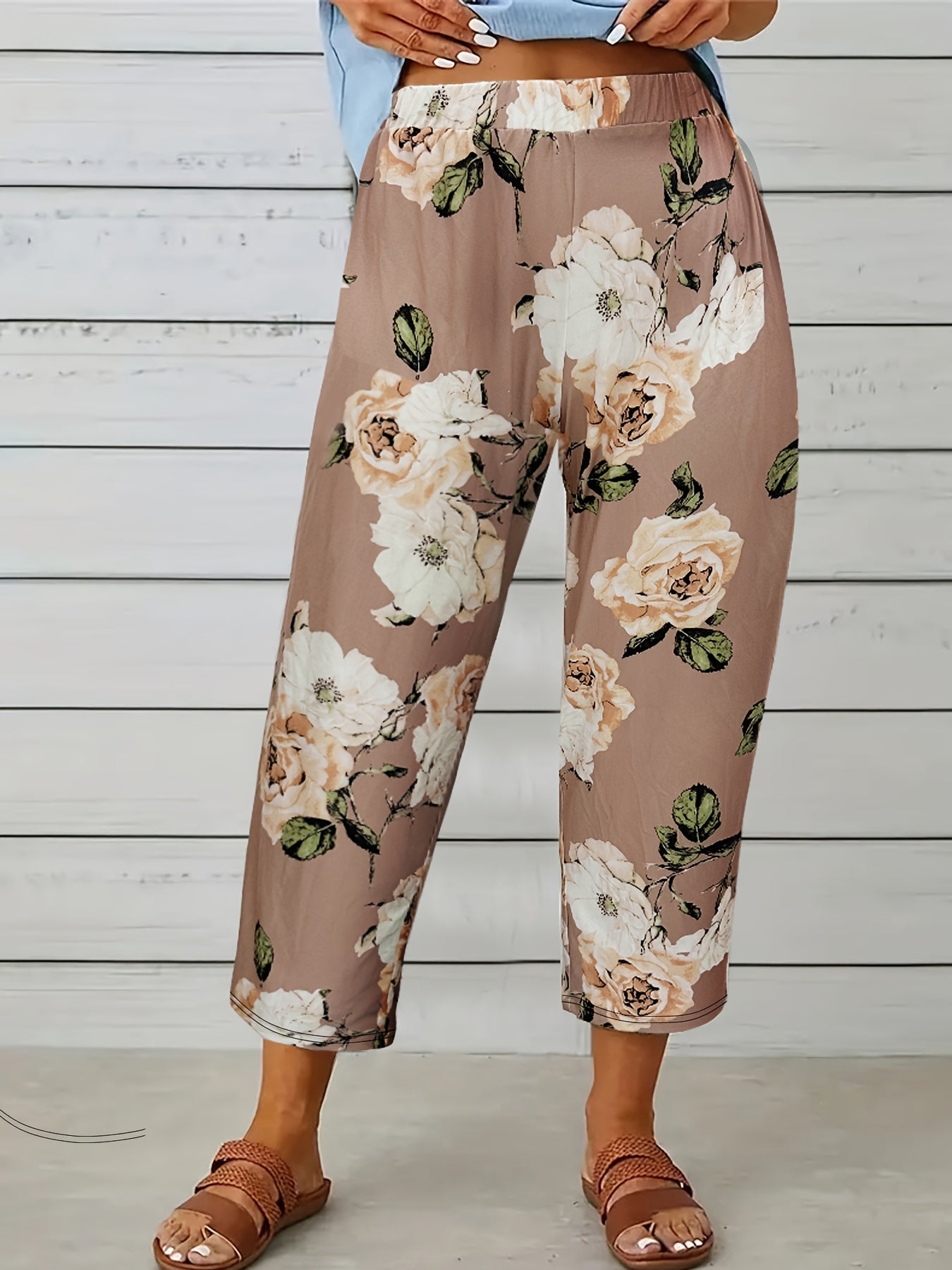 Women's Plus Floral Print High Rise Cropped Trouser