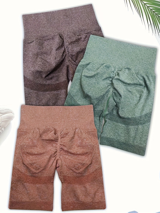 3pcs Solid Sports Shorts High Stretch Running Yoga Workout