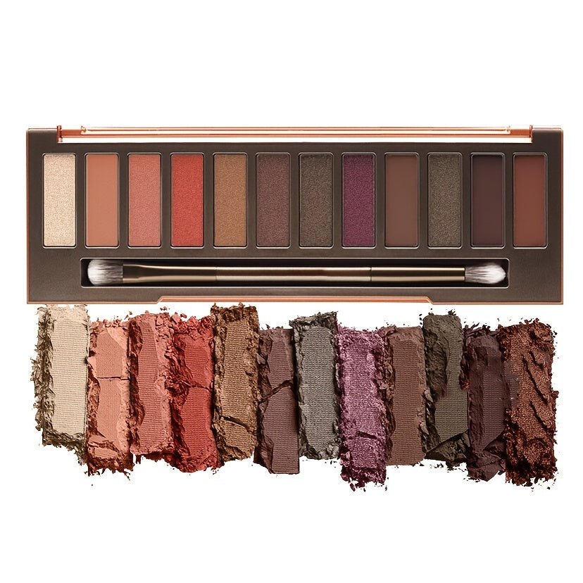 Warm & Bright Eyeshadow Palette Shimmer Matte Finish Cosmetics Mirror Brush