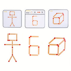 Wooden Match Puzzle Board Game for Kids Gray Frame Orange & Red