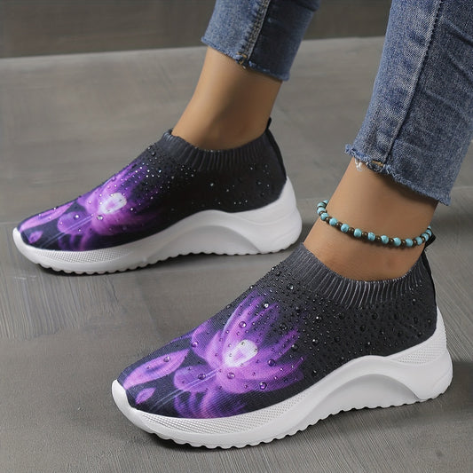 Women's Floral Printed Sock Shoes Casual Slip On Low Top Shoes