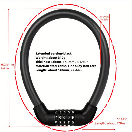 Heavy Duty 5 Digit Combination Cable Bike Lock Waterproof Motorbike Lock