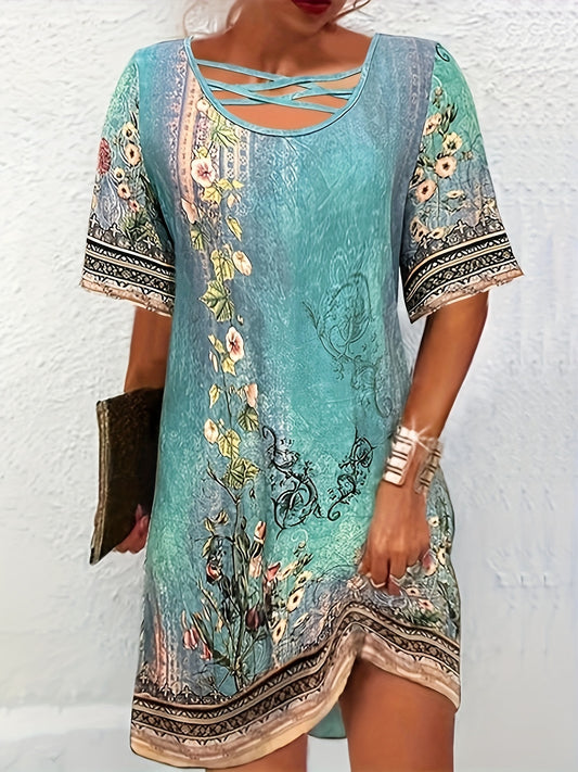  Criss Cross Round Neck Dress
