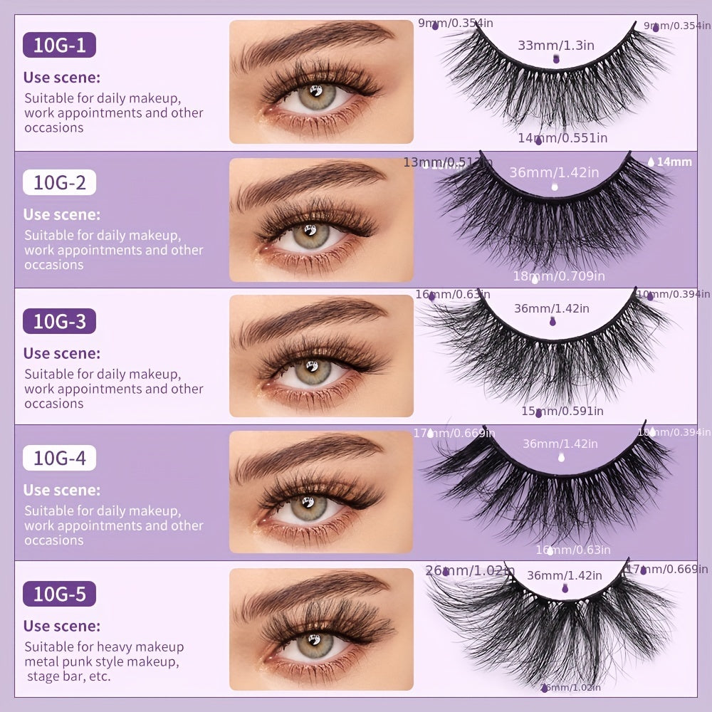 10 Pairs Fluffy Natural False Eyelashes Set with Tools