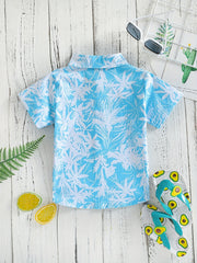 Boys Leaf Print Short Sleeves Shirt For Vacation Beach Kids Summer Clothes