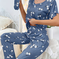Floral Print Pajamas Set Short Sleeve Top & Pants