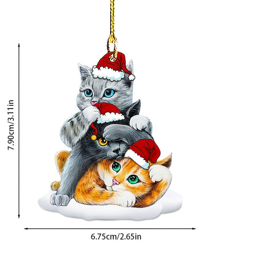 Cat Acrylic Flat Pendant Rearview Mirror Christmas Ornament