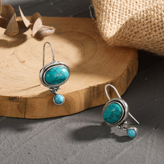 Vintage Turquoise Dangle Earrings Silver Plated Birthstone Jewelry