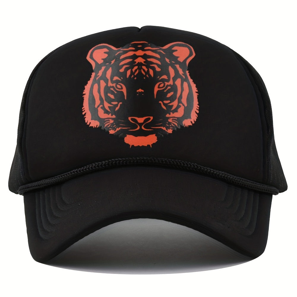 Tiger Print Trucker Hat Hip Hop Mesh Baseball Cap Adjustable Sunshade Dad Hats