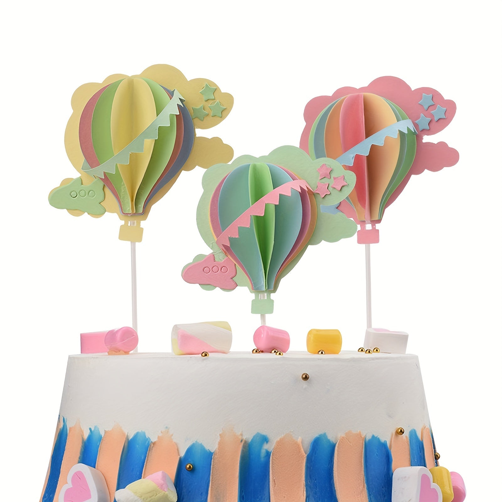 6pcs Air Balloon Cloud 3D Paper Cake Toppers Cupcake Toppers