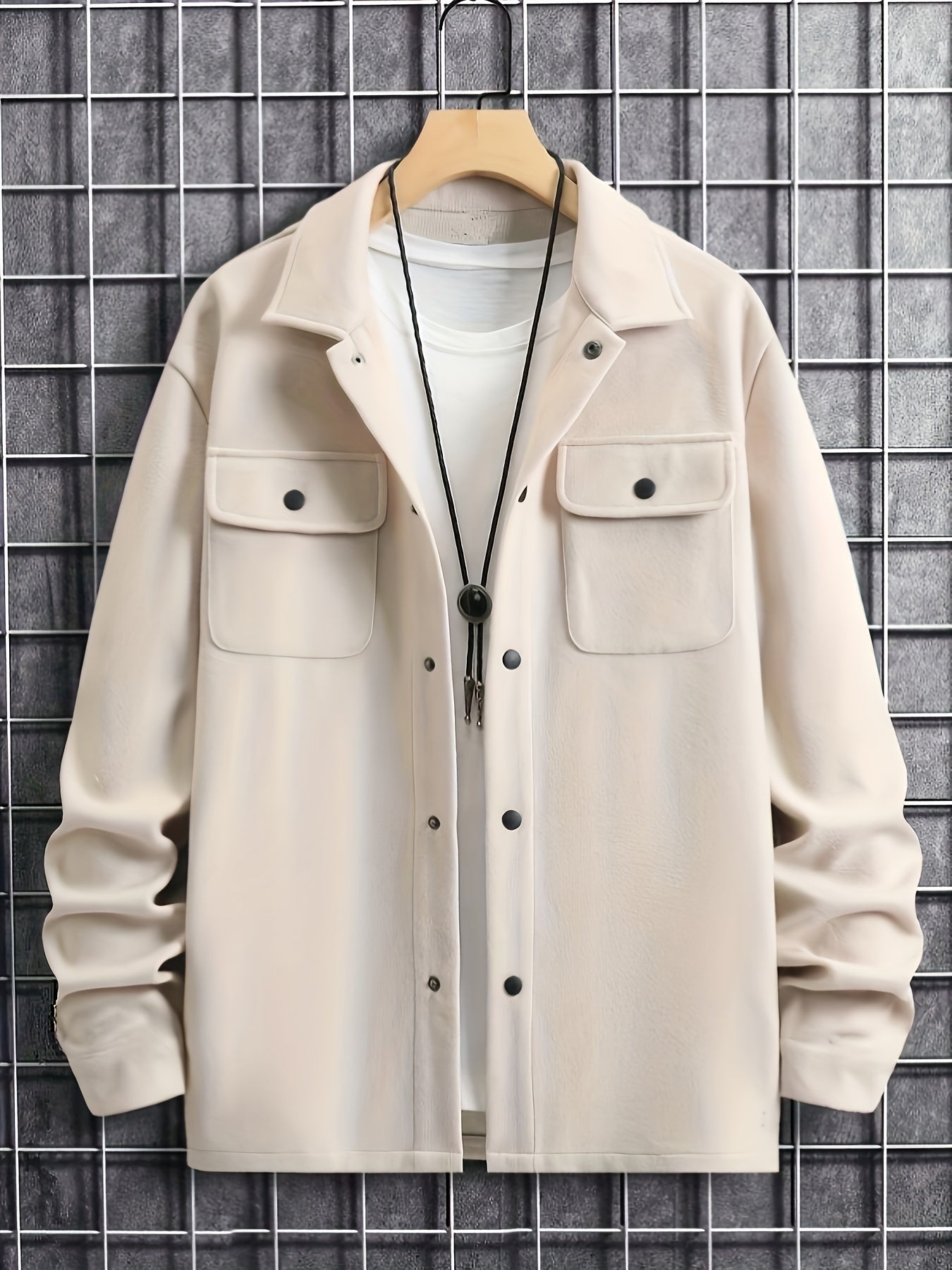 Men's Solid Jacket Spring Autumn Button Up Jacket For Males