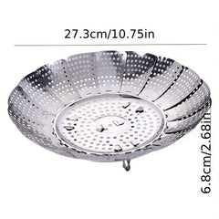 1pc Steamer Basket Stainless Steel Folding Insert for Veggie Fish Seafood