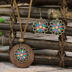 Vintage Antique Bronze Floral Beaded Earrings Necklace Set