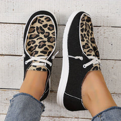 Leopard Print Canvas Lace Up Sneakers Lightweight Walking Shoes