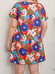 Floral Print Batwing Sleeve Round Neck Boho Dress