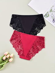 2 Pack Plus Size Lace Mid Rise Briefs Set