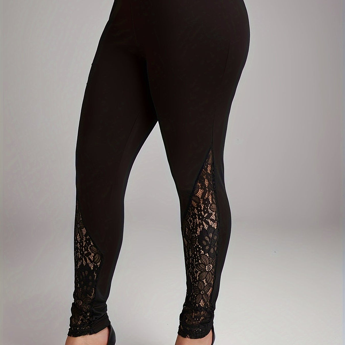  Casual Leggings Women's Plus Contrast Lace Solid Elastic
