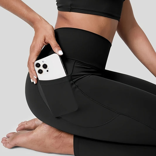 Cross Waist Yoga Pants With Pocket High Stretch Leggings