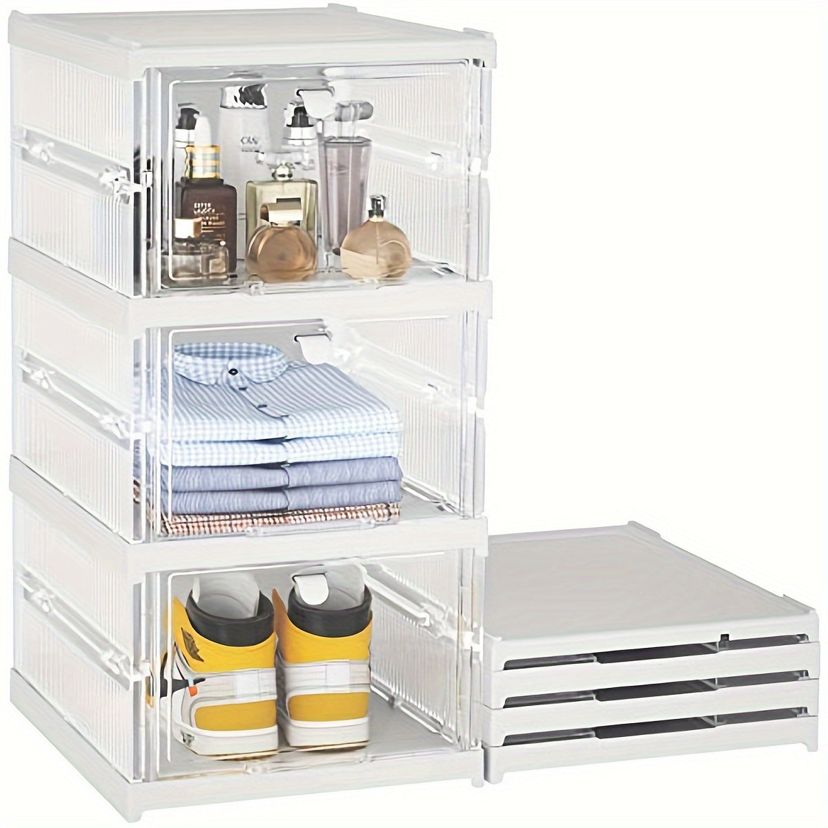 3 Layer Shoe Box With Door Plastic Shoes Storage Box