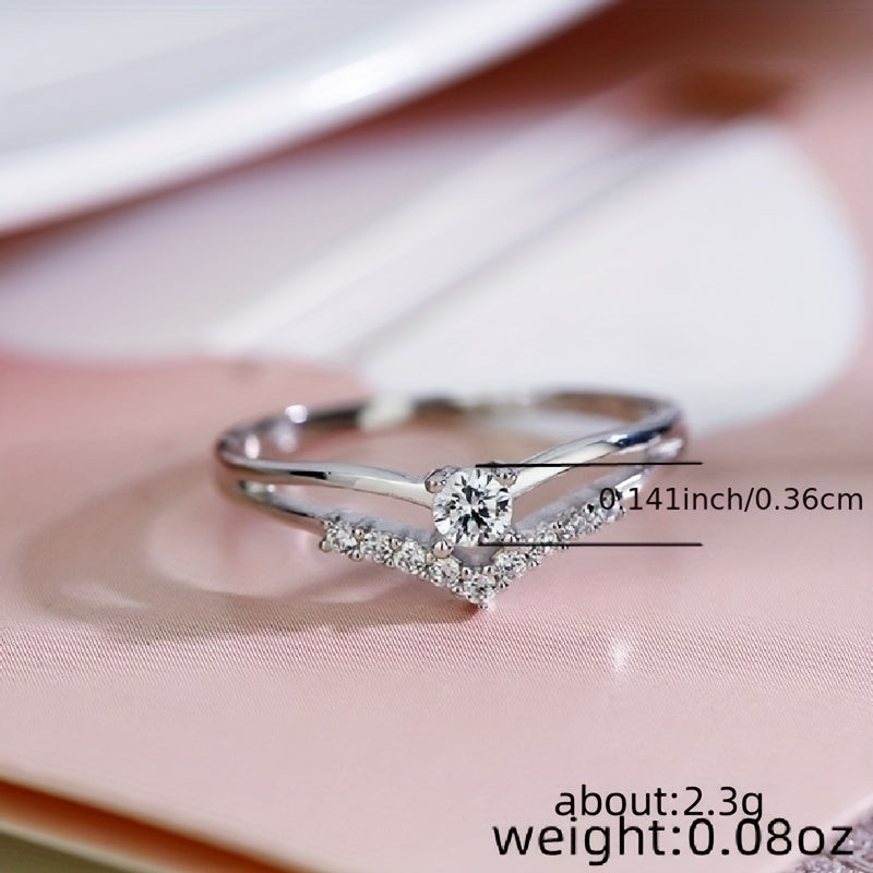 V Shape Zirconia Ring Heart Wedding Jewelry For Women