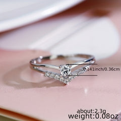 V Shape Zirconia Ring Heart Wedding Jewelry For Women