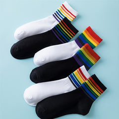 Women's Rainbow Striped Crew Socks Casual & Comfy