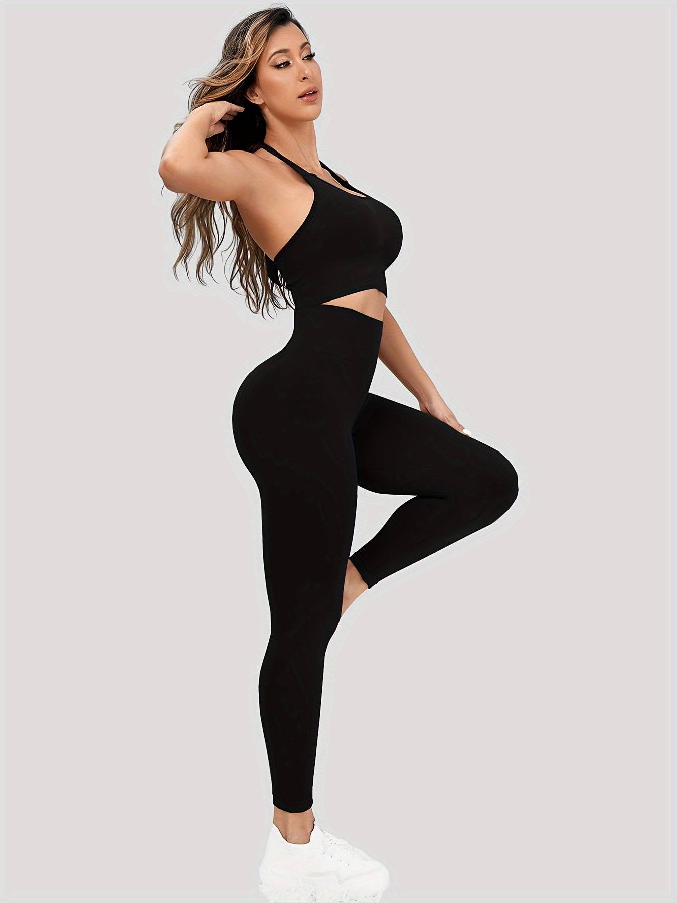 Yoga Set Lace up Sports Bra & Running Leggings Suit