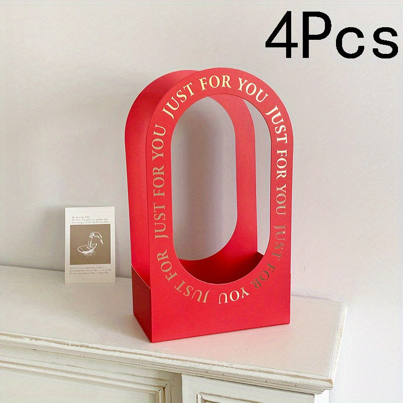 4pcs Portable Flower Basket Paper Bouquet Box Packaging Bag
