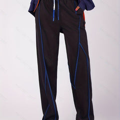 Plus Size Casual Pants Women's Plus Stitching Drawstring Straight Leg Trousers
