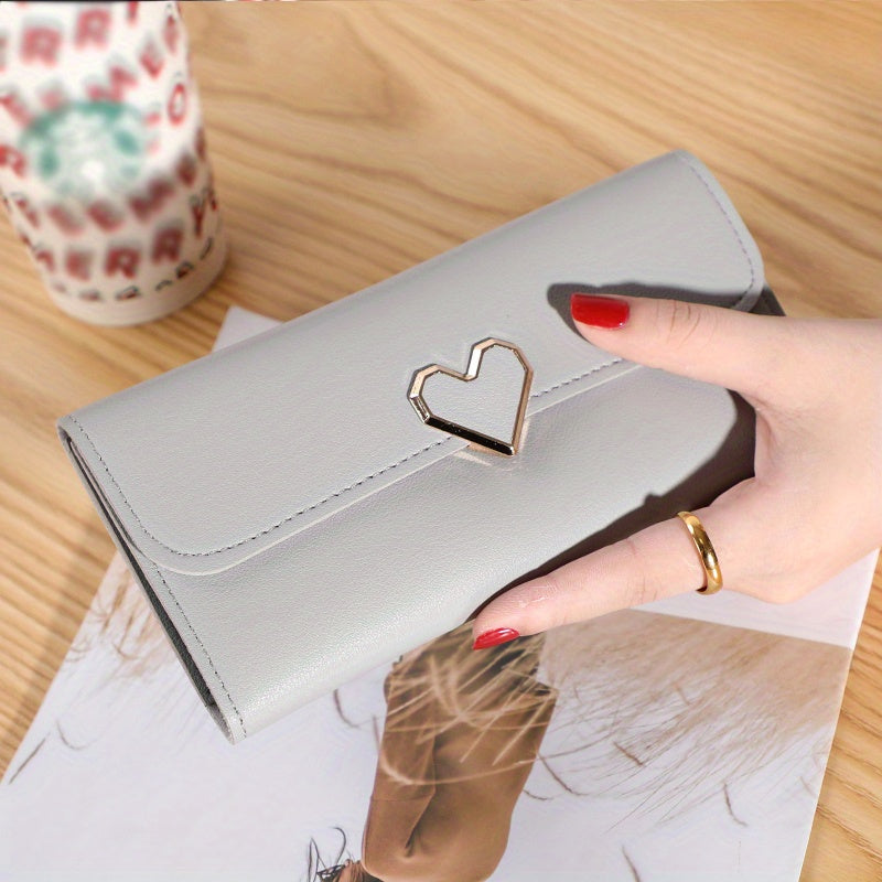 Minimalist Trifold Long Wallet Metal Love Buckle Clutch