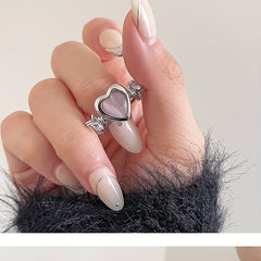 Love Heart Cat Eye Stone Ring Opening Adjustable Jewelry
