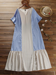  Boho Dress Women's Plus Graphic & Strip Short Sleeve Notched Neck Maxi