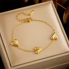 Stainless Steel Bracelet with Golden Heart Pendant