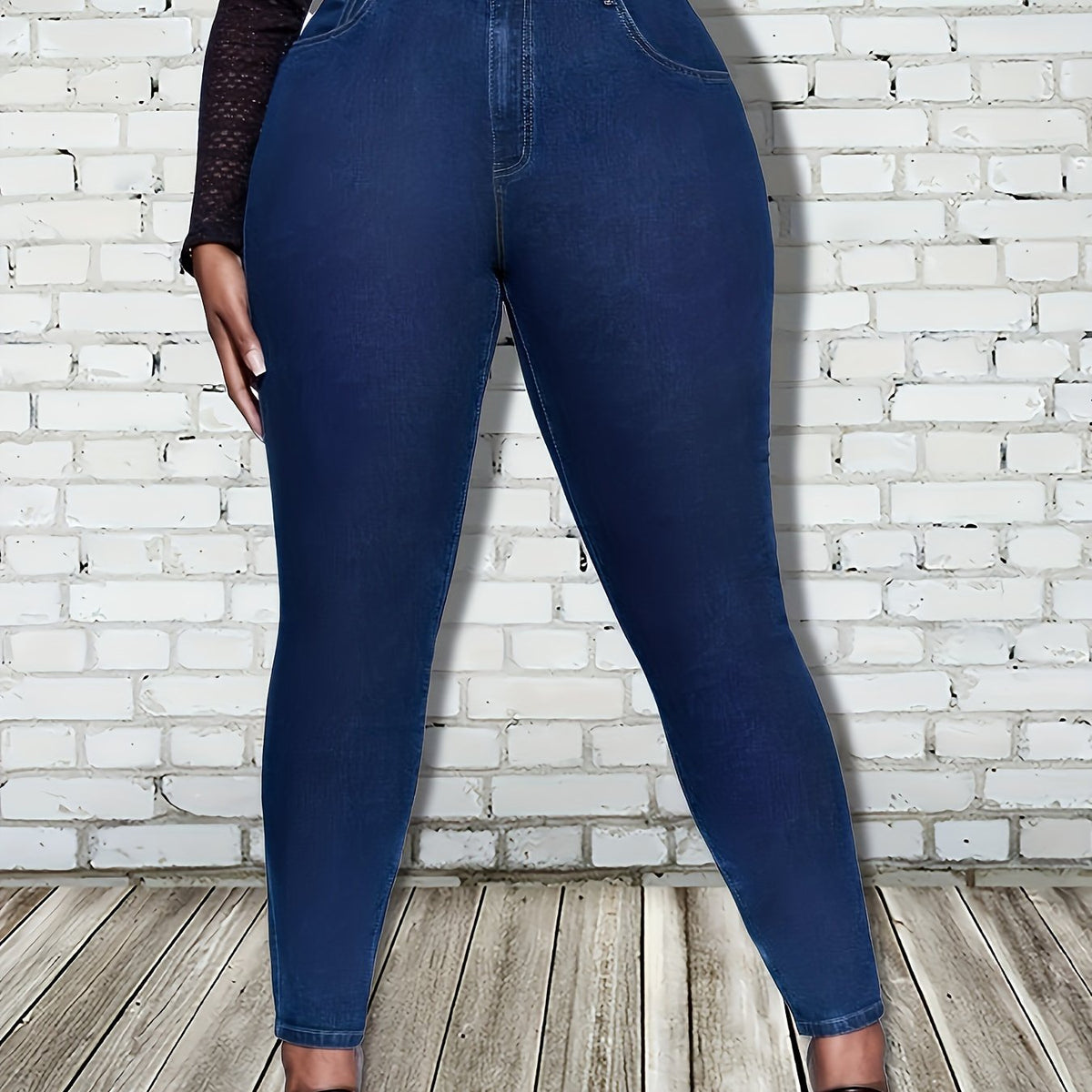 Plus Solid Button Fly High Rise Medium Stretch Skinny Jeans