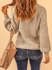 Solid Long Sleeve Knit Top Round Neck Pullover