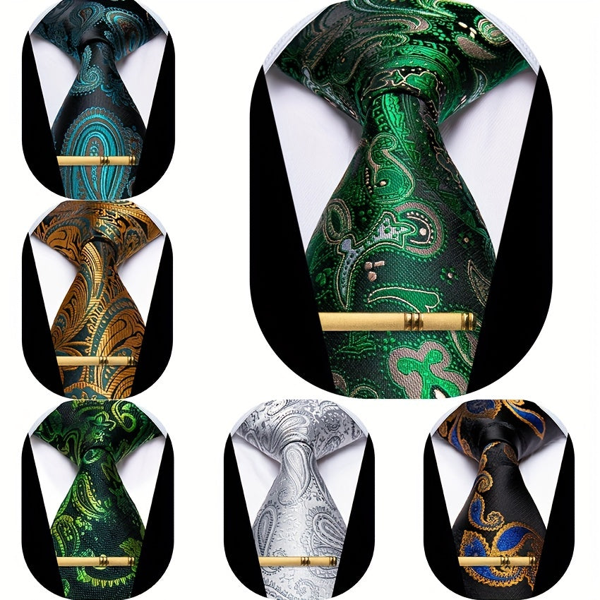 Paisley Silk Tie Set For Men Wedding Neck Tie Clips Men's Gift