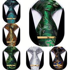 Paisley Silk Tie Set For Men Wedding Neck Tie Clips Men's Gift