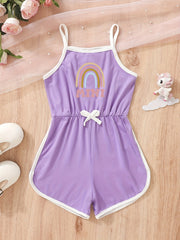 Toddler Girls Rainbow Graphic Bow Front Cami Rompers Jumpsuits