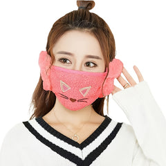 Women's Winter Cat Ear Face Mask with Detachable Ears & Elastic Band Animal Ear