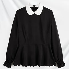  Colorblock Long Sleeve Peplum Top