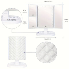 LED Trifold Vanity Makeup Mirror 3x Magnification Touch Screen Dimming