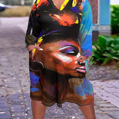  Figure Print V Neck Tee Dress