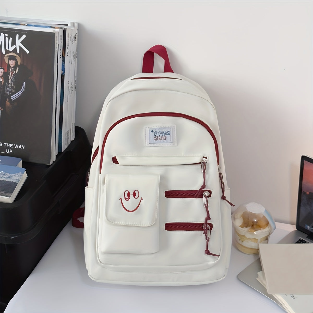 Smile Face Large Capacity Backpack Nylon Durable Lightweight School Travel Bag