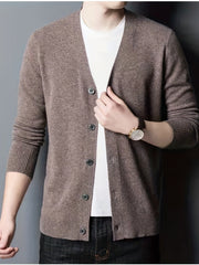 Woolen V-neck Button Up Cardigan for Men